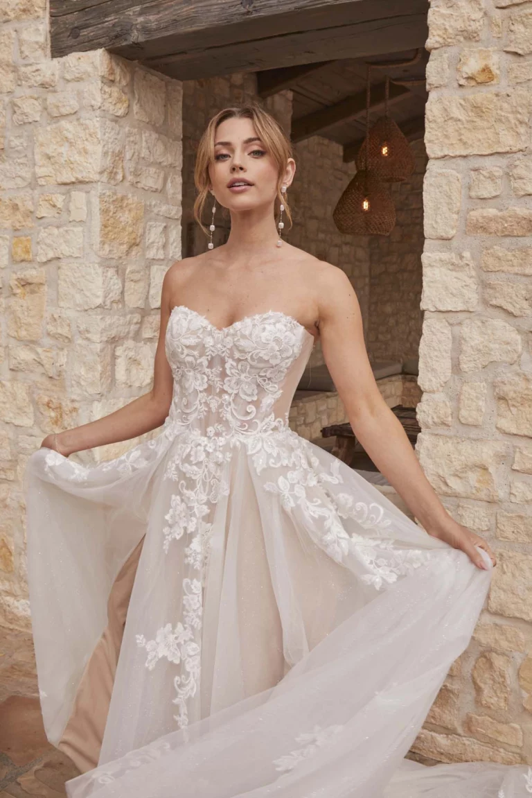 Photograph of the Chantal dress from Serene by Madi Lane available from Bys Vyken Bridal Boutique, who offer a range of modern wedding gowns in Bristol