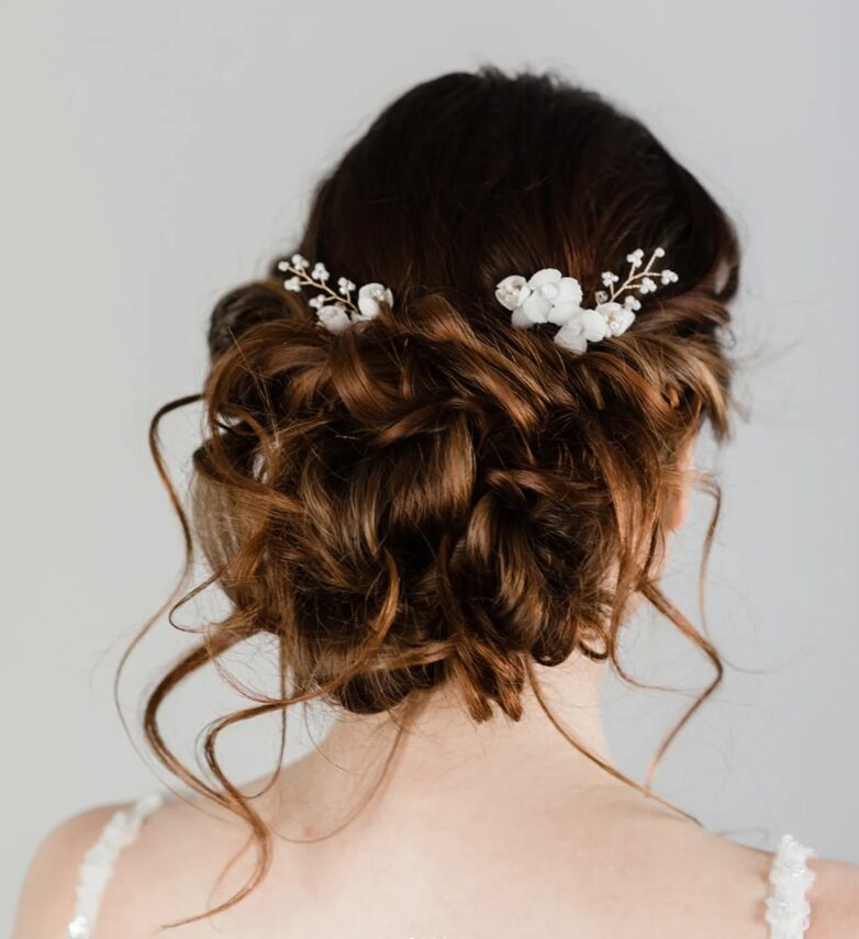 Holly & Boo wedding hair accesories, white ceramic flower hair pins for bride