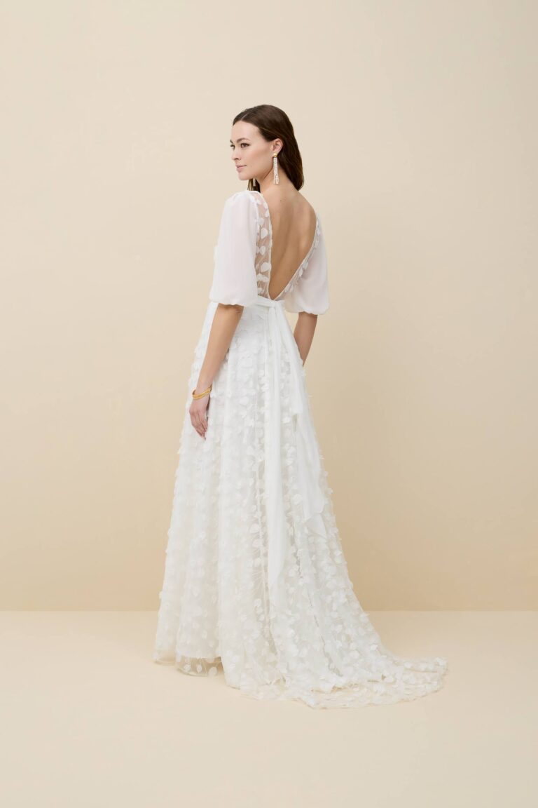 Boho dress with leaf design, 3d flowers, detachable sleeves, floaty and light
