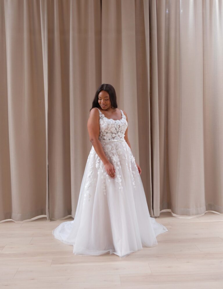 Bloom plus size a line blush floral wedding dress