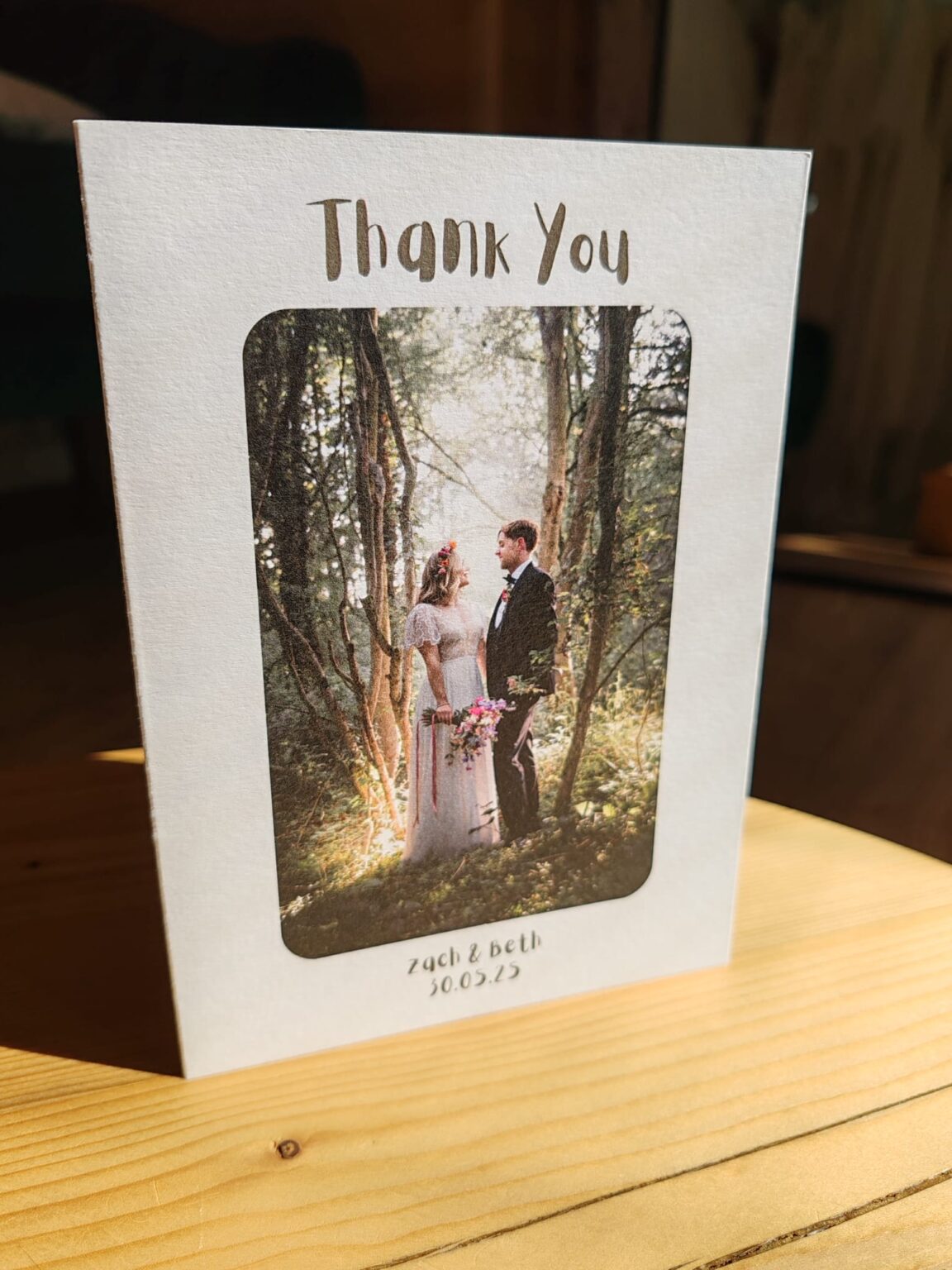 Photograph of a thank you card from Beth, one of the brides who found her perfect dress at Bys Vyken Bridal