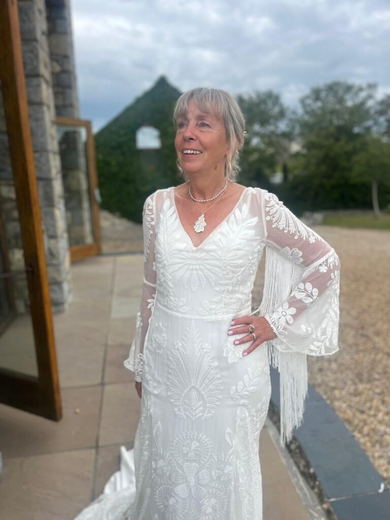 Photograph of Kerrie in the dress she chose from Bys Vyken Bridal