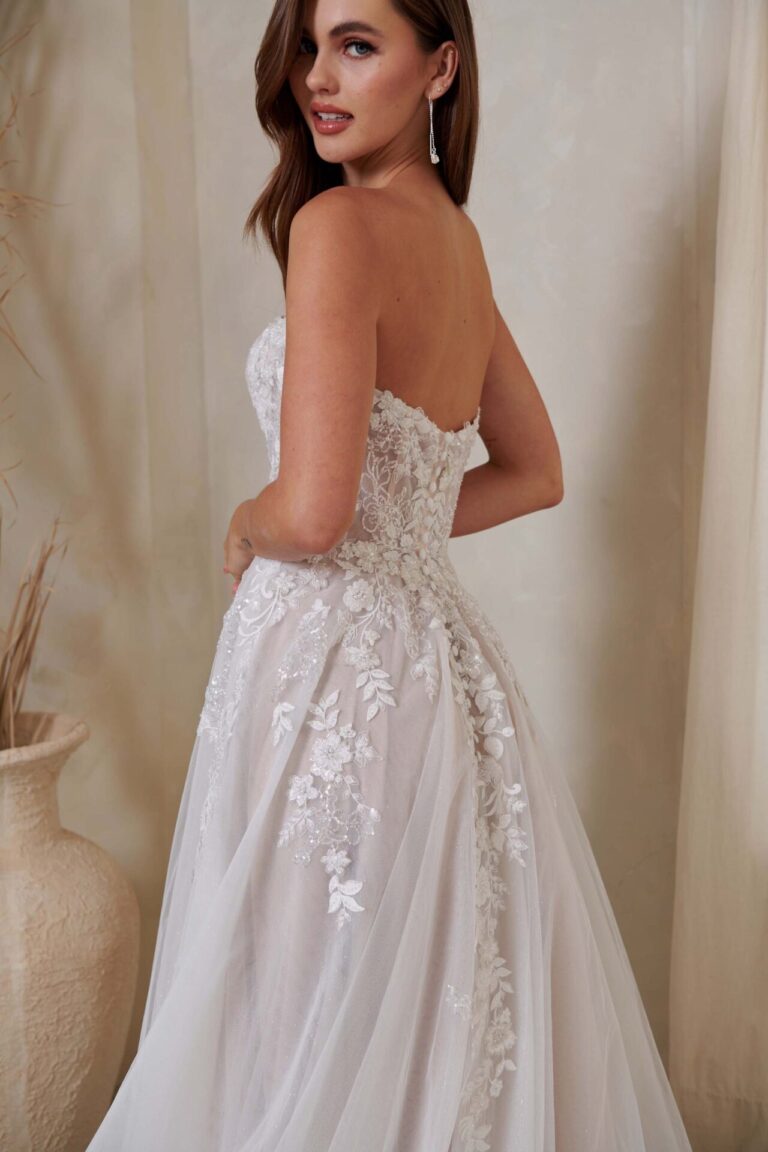 Max wedding dress in ivory and mocha blush with floral appliques