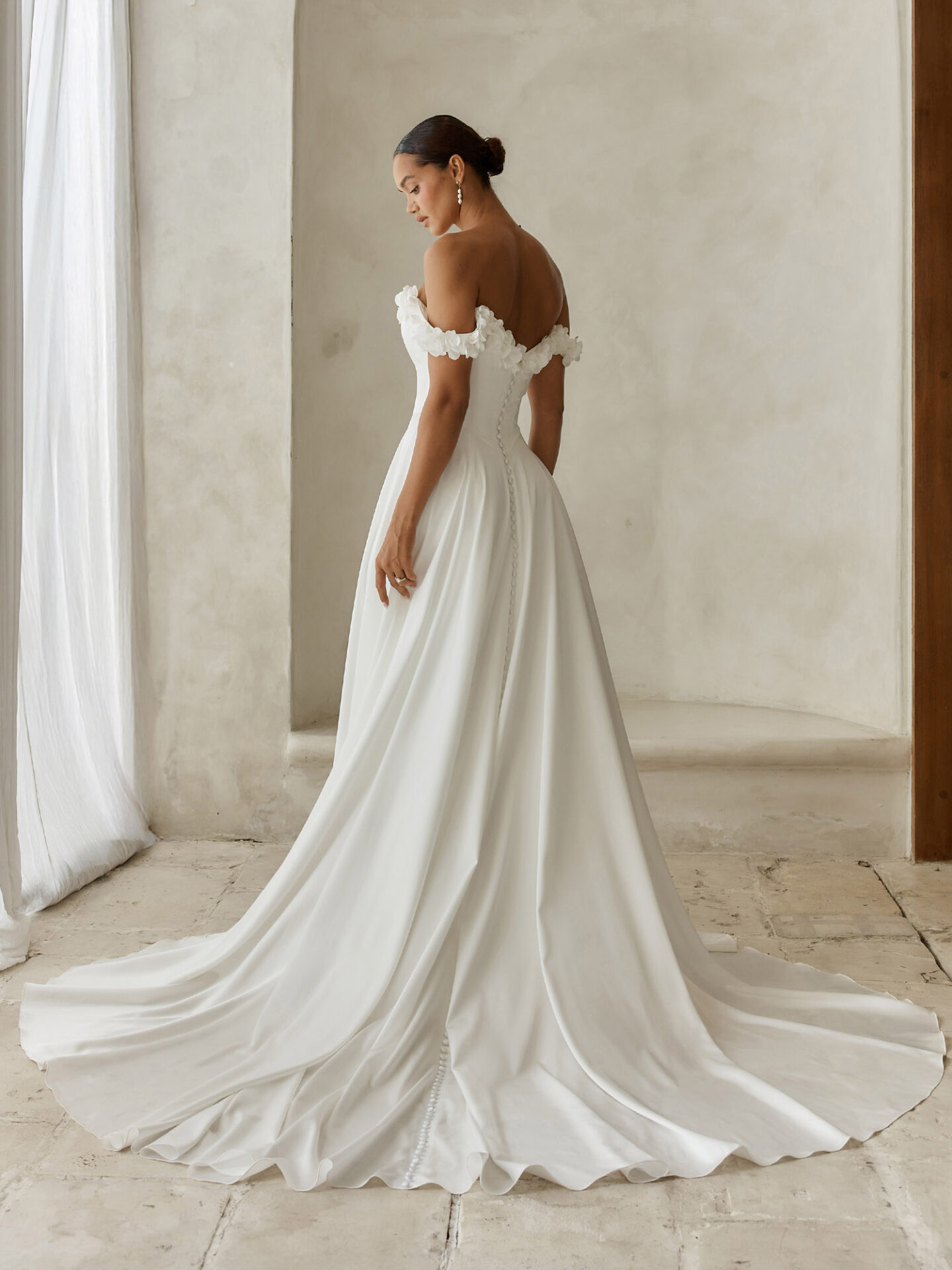 Alba basque a-line wedding dress with 3D floral detail